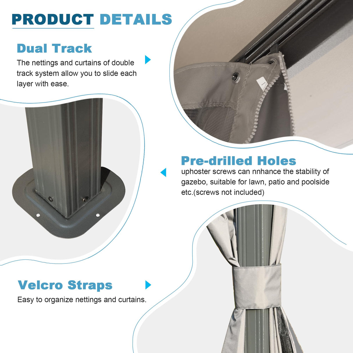 Domi Gazebo 10x14FT, Outdoor Gazebo with Double Roofs, Privacy Curtains, Mosquito Nettings, Heavy Duty Metal Frame Party Tent Canopy for Patio, Backyard, Deck, Lawn, Grey domi outdoor living