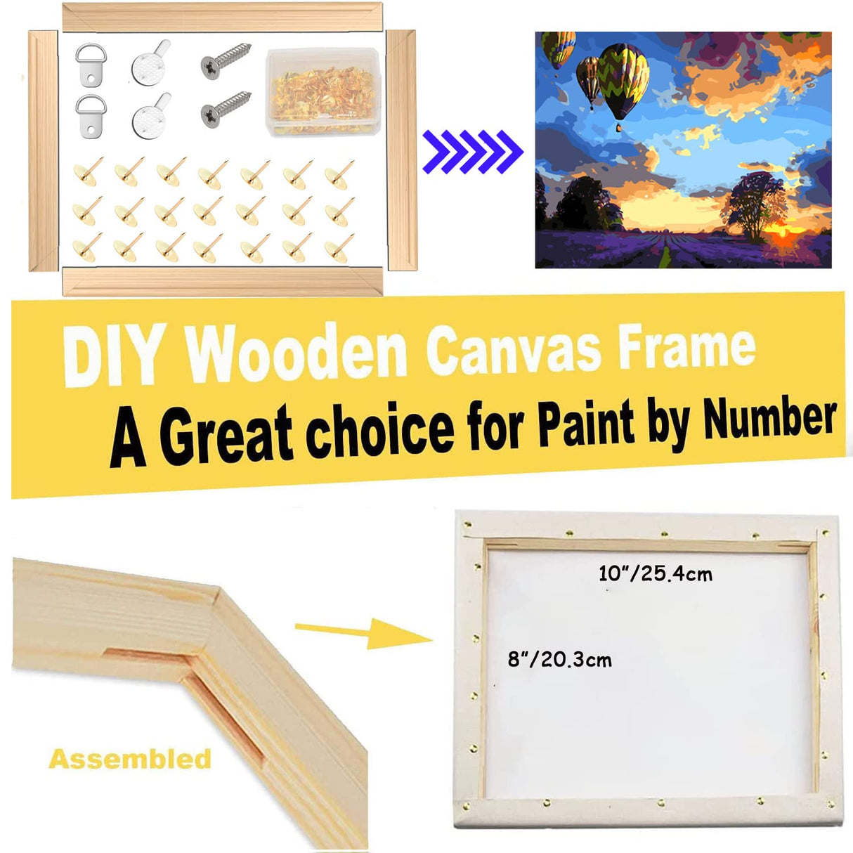 2 Pack 8"x 10" DIY Wood Canvas Stretcher Bars, Canvas Frames Kit-Easy to Assemble,Wooden Frames Kit for Oil Painting,Diamond Painting,Embroidery Stitch and Needlepoint Arts Supplies Tonyutech