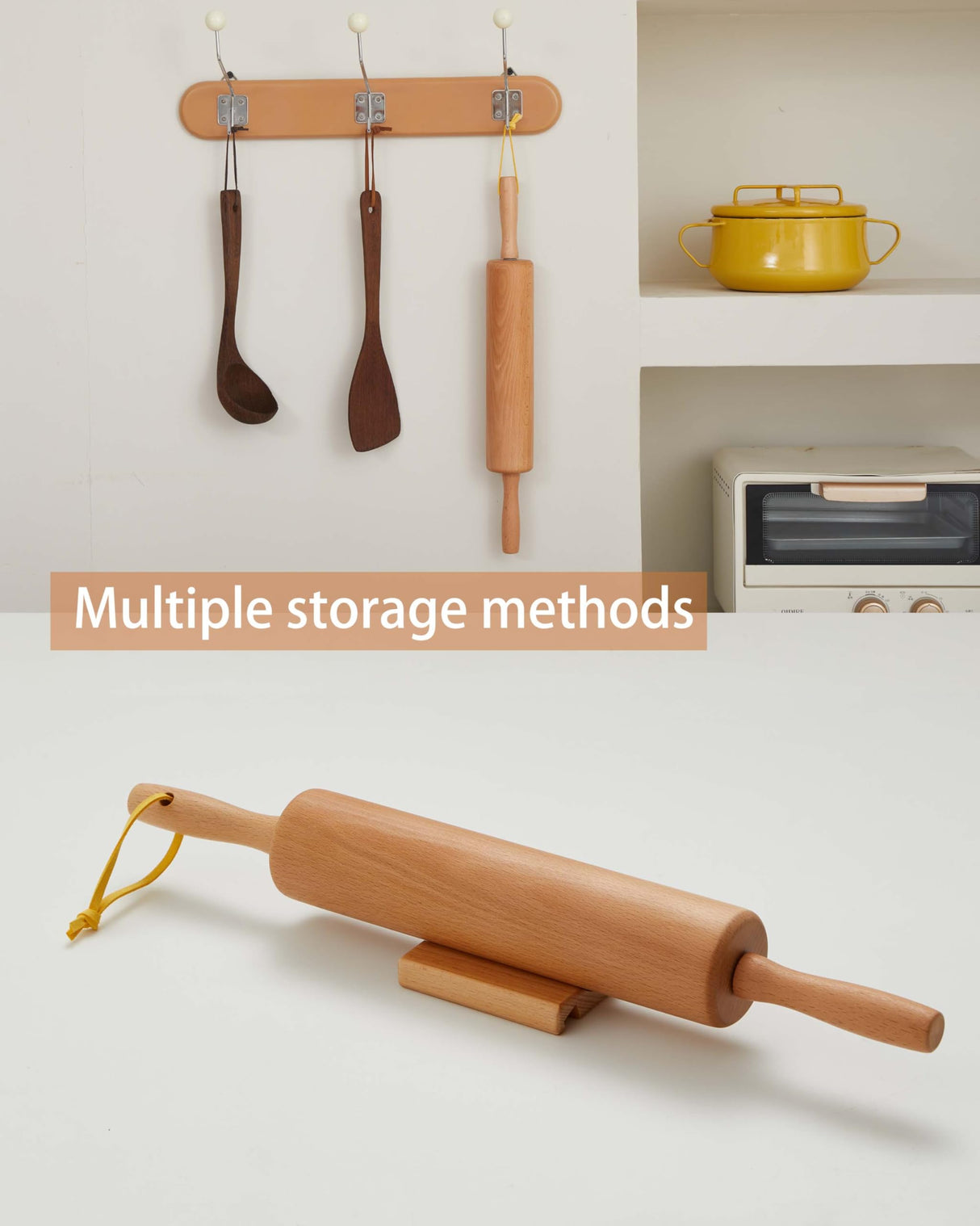 VINOIL Classic Wood Rolling Pin, 17" Rolling Pins for Baking with Silicone Mat and Adjustable Thickness Rings, Pasta Roller with Wood Base, Fondant Roller for Pie Crust, Cookies, Pizza Dough and Bread Vinoil