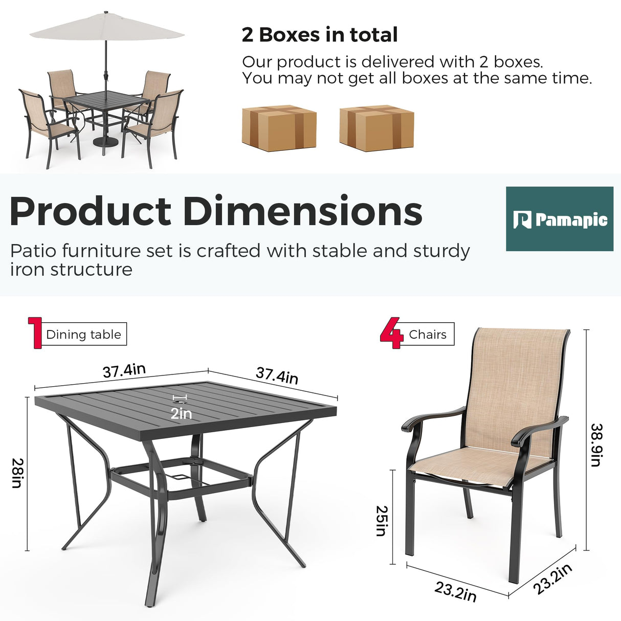 Pamapic 5 Pieces Patio Dining Set, Outdoor Dining Set for Garden Backyard Poolside Deck,Outdoor Table and Chairs Set with 4 Textilene Chairs,Beige Pamapic