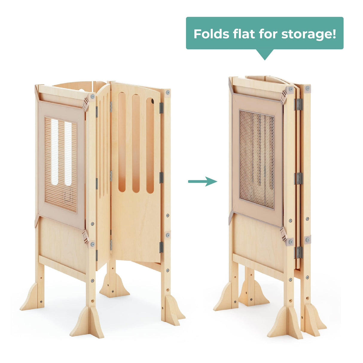 Guidecraft Kitchen Helper® Toddler Tower Step Stool - Contemporary - Natural: Folding Adjustable Height Montessori Wooden Learning Furniture with Keepers Guidecraft