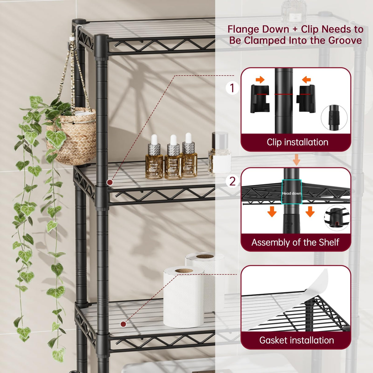 SINGAYE Over-The-Toilet Storage Rack 3-Tier Bathroom Organizer and Storage Shelf Over Toilet with Adjustable Shelf and Basket Freestanding Space Saver Bathroom Shelves Above Toilet for Room Black SINGAYE
