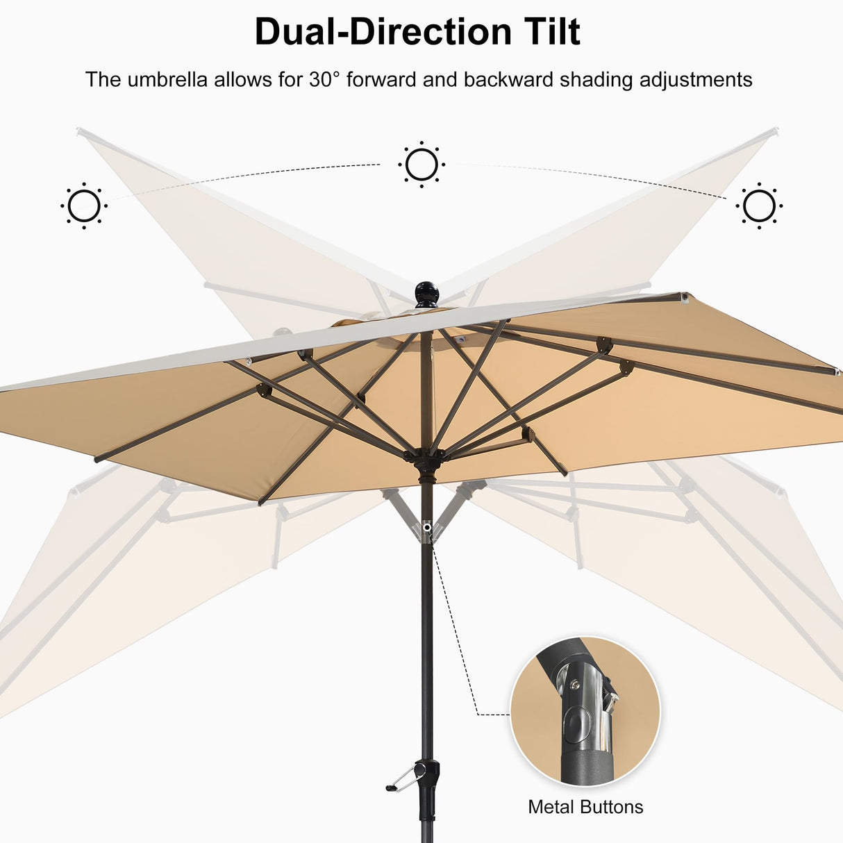 PURPLE LEAF 10' x 6.5' Rectangular Patio Umbrella Outdoor Table Umbrella Aluminum Frame Market Umbrella Sun Umbrella with 8 Sturdy Ribs & Tilt for Garden Deck Lawn & Pool Beige PURPLE LEAF