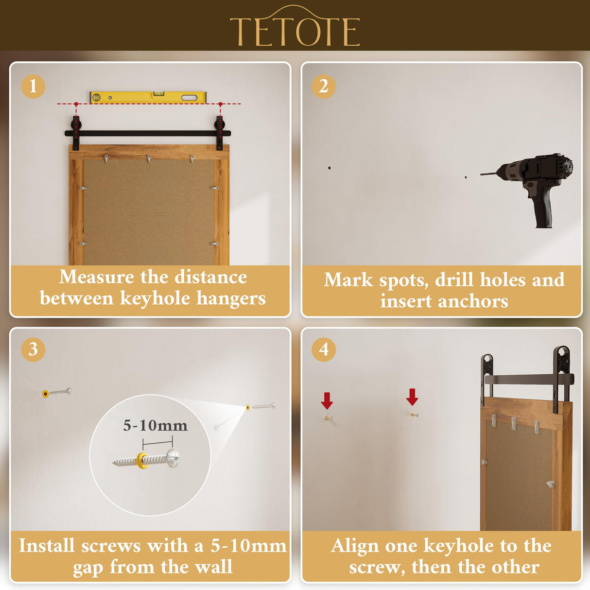 TETOTE 72” x 32” Barn Door Wood Vanity Mirror for Bathroom Sink, Waterproof Rustic Farmhouse Natural Solid Wooden Frame Rectangle Wall Mirror for Living Room Entryway, Fully Assembled TETOTE