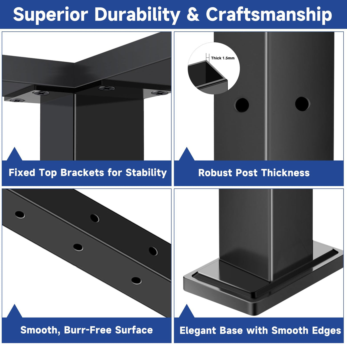 Gyykzz 6 Pack Cable Railing Post 42", Matte Black Stainless Steel T304 Level Drilled Railing Posts for Deck Railing Kit System, Flat Top Heavy-Duty Cable Handrail Post for Indoor Outdoor Deck Balcony Gyykzz