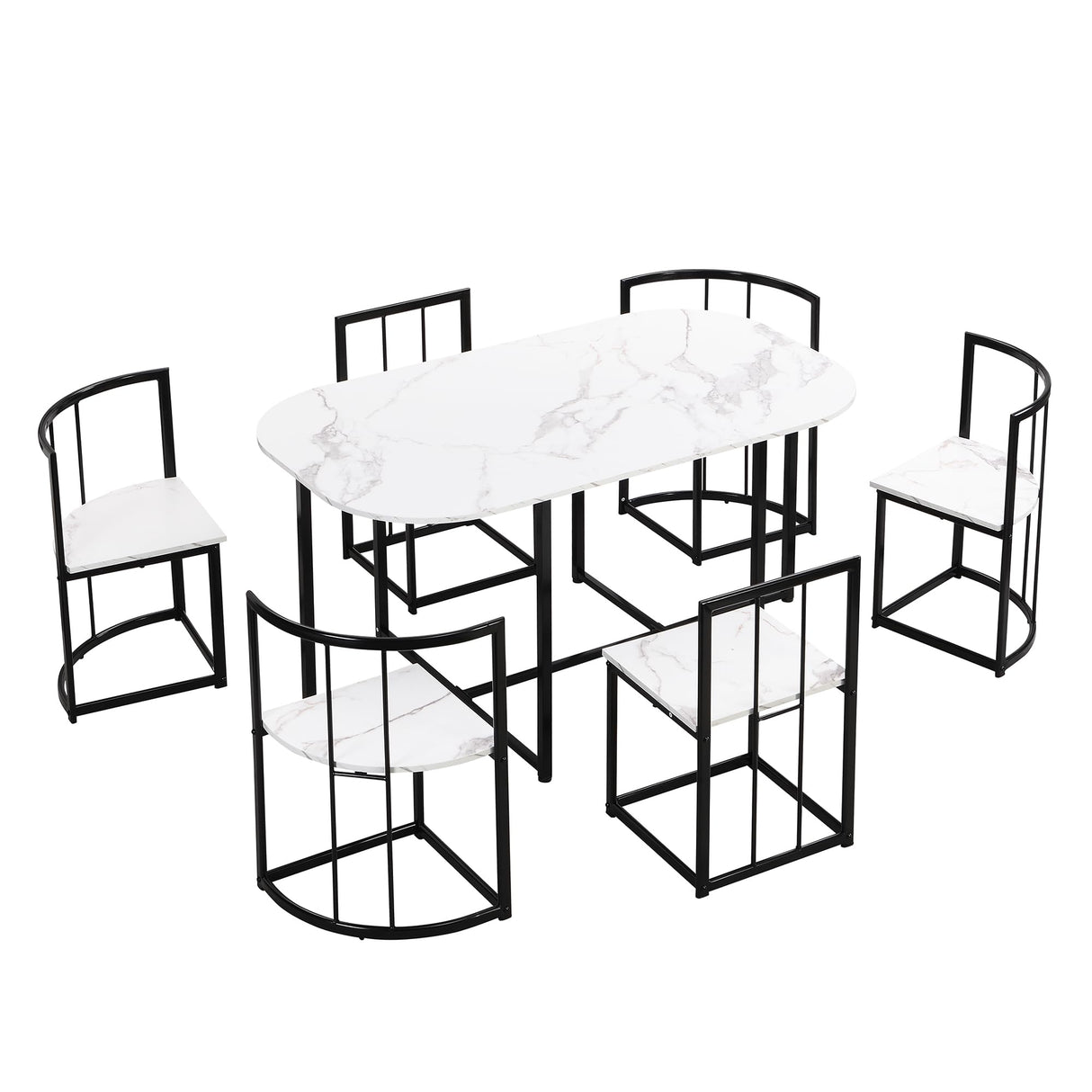 Merax 7 Piece Dining Table Set with Chairs for Saving Space Metal Kitchen Dining Room Table Set for 6 Persons, Black White Merax