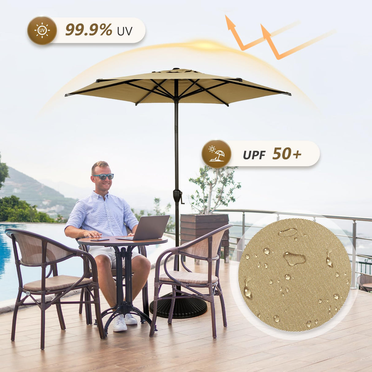 Abba Patio 7.5FT Lyon Outdoor Patio Umbrella Outdoor Table Umbrella with Push Button Tilt and Crank Market Umbrella 6 Sturdy Ribs UV Protection Waterproof for Garden Deck Backyard Pool Tan Abba Patio