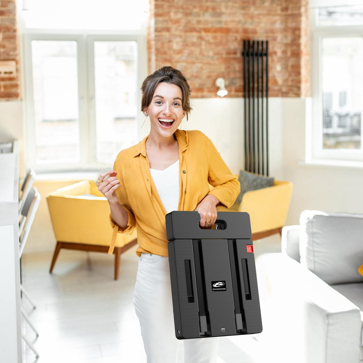 SPACEKEEPER Folding Hand Truck, 500 LB Heavy Duty Luggage Cart, Utility Dolly Platform Cart with 6 Wheels & 2 Elastic Ropes for Luggage, Travel, Moving, Shopping, Office Use, Black SPACEKEEPER