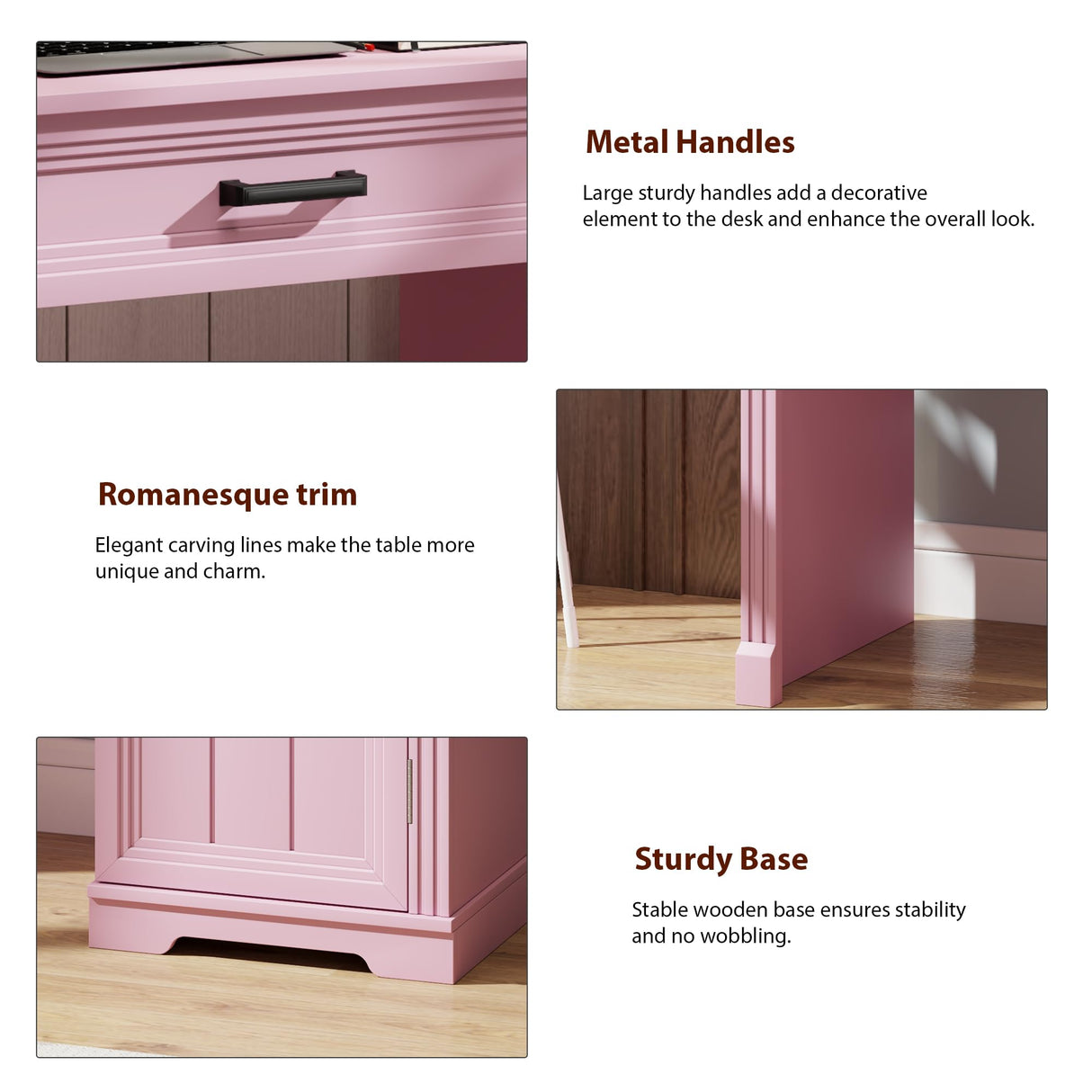 FOMNEY Farmhouse Vanity Desk with Flip Top Mirror, 43.3" W Makeup Vanity with Drawers, Storage Cabinet, Dressing Make Up Vanity Table for Bedroom, Wood Home Office Desk, Pink FOMNEY