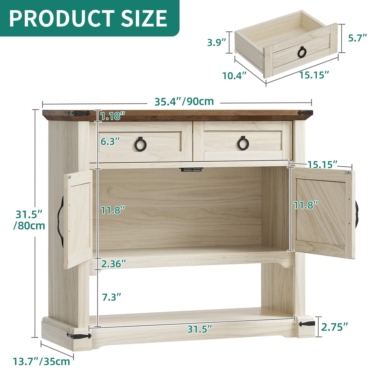 YITAHOME Farmhouse Console Table with 2-Door & 2 Drawers Cabinet, Coffee Bar, Table with Storage Shelf, Sofa Tables Buffet Sideboard for Kitchen, Entryway, Hallway, Dining, Living Room YITAHOME