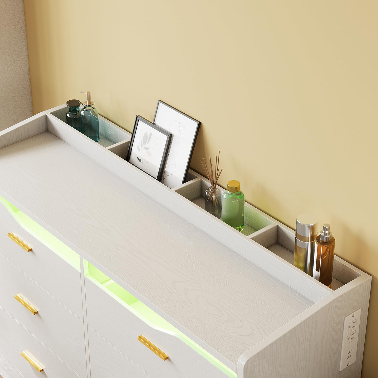 IRONCK Dresser for Bedroom with LED Light and Charging Station, Large Dressers & Chests of Drawers with 6 Wooden Drawers, Storage Organizer Dresser for Hallway, Bedroom, White IRONCK