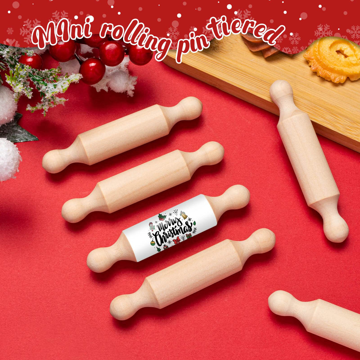 20PCS Mini Rolling Pins for Crafts, Small Wooden Dough Roller for Children in the Kitchen Baking and Imaginative Play, Wooden Tiered Tray Decorative for Halloween and Christmas Presents (4.1 Inches) FFNIU