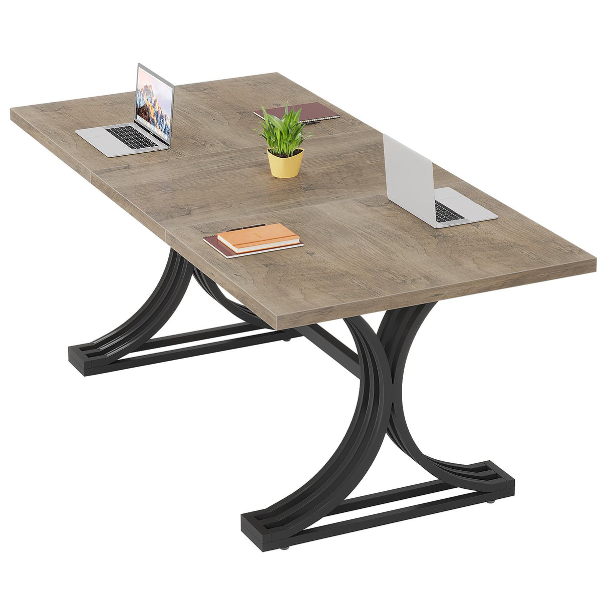 Tribesigns 5FT Conference Table for 4 to 6, 63" W x 31.5" D Modern Meeting Table with Trestle Legs, Grey and Black Business Seminar Tables for Home Office (Grey+Black) Tribesigns