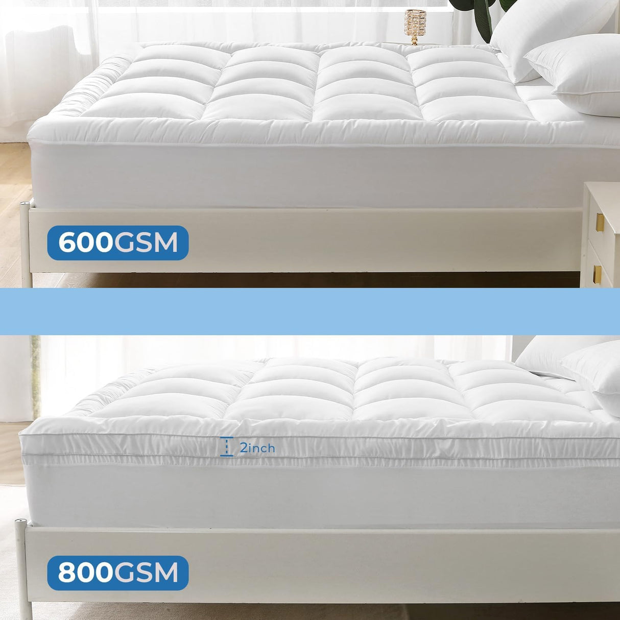YUGYVOB Queen Mattress Topper -600GSM Extra Thick Cooling & Breathable Mattress Pad with Deep Pocket 8"-21" & Soft Down Alternative Filling, White YUGYVOB