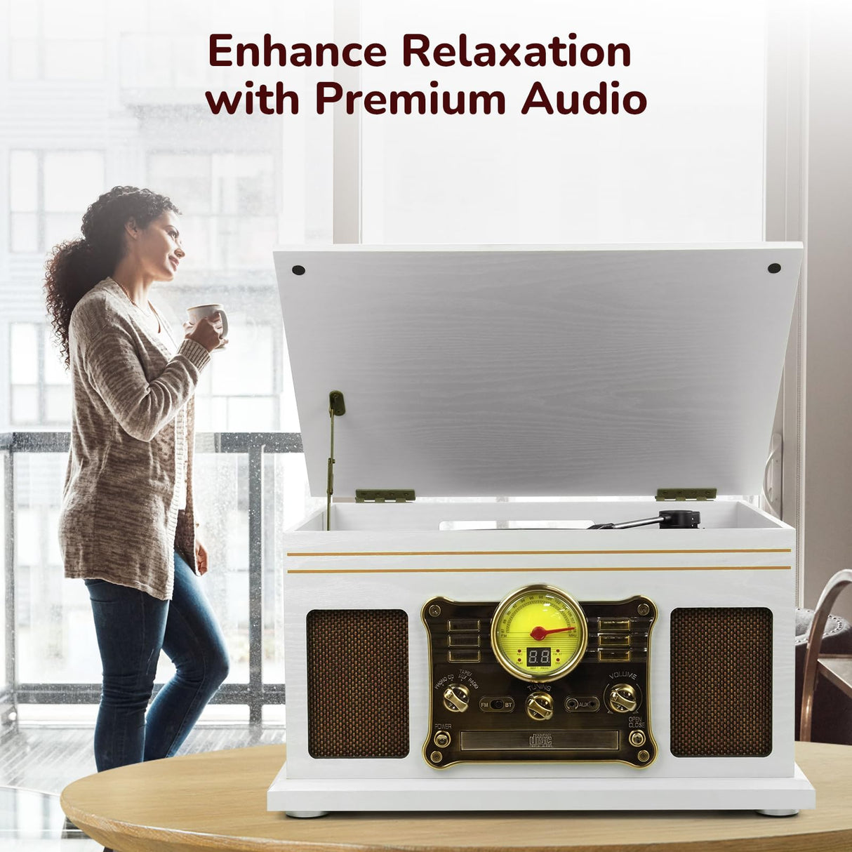 FEKTIK Bluetooth Record Player 10 in 1,FEKTIK 3-Speed Turntable for Vinyl with Speakers, LP to MP3 Converter, CD, Cassette Player, FM Radio, Wireless Streaming | White FEKTIK