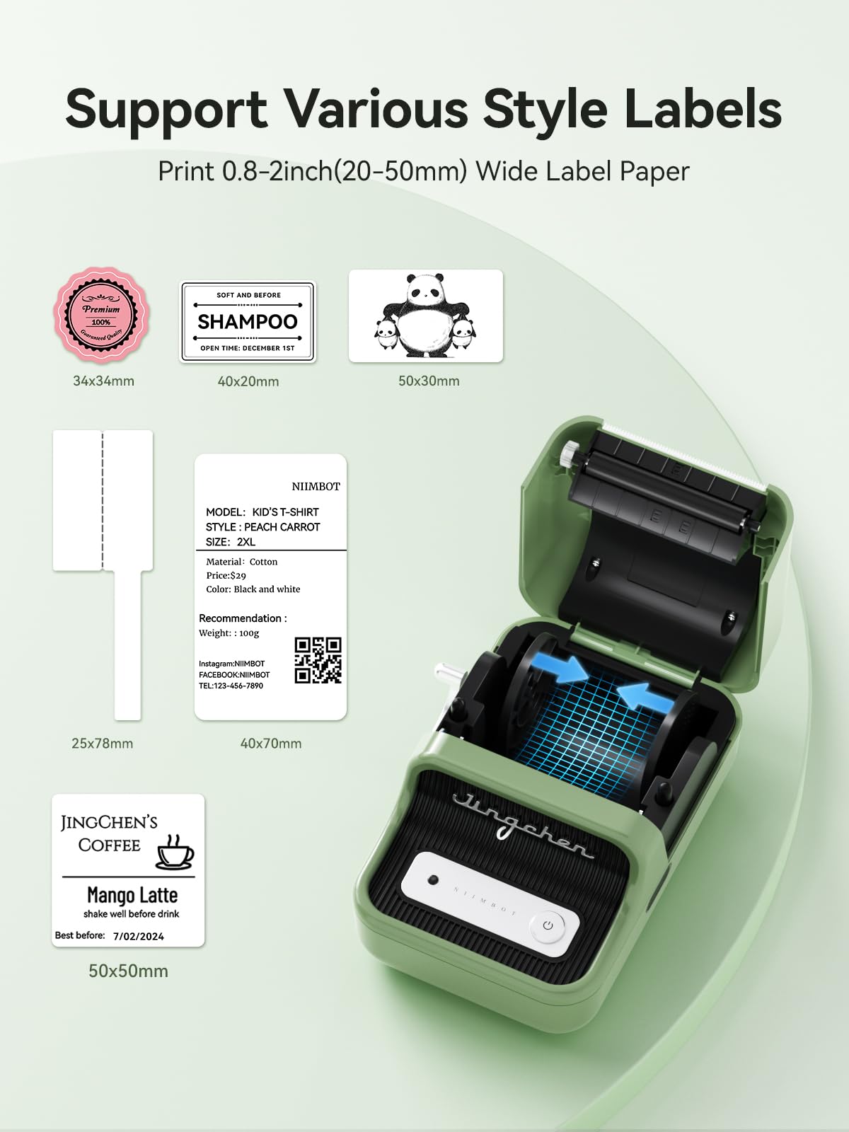 NIIMBOT B21 Label Maker Machine with Tape, Bluetooth Label Printer, 2 Inch Portable Thermal Sticker Printer, Good Idea for Home,Organization, Office, Business, Sticker Maker for Phones & PC, Green NIIMBOT