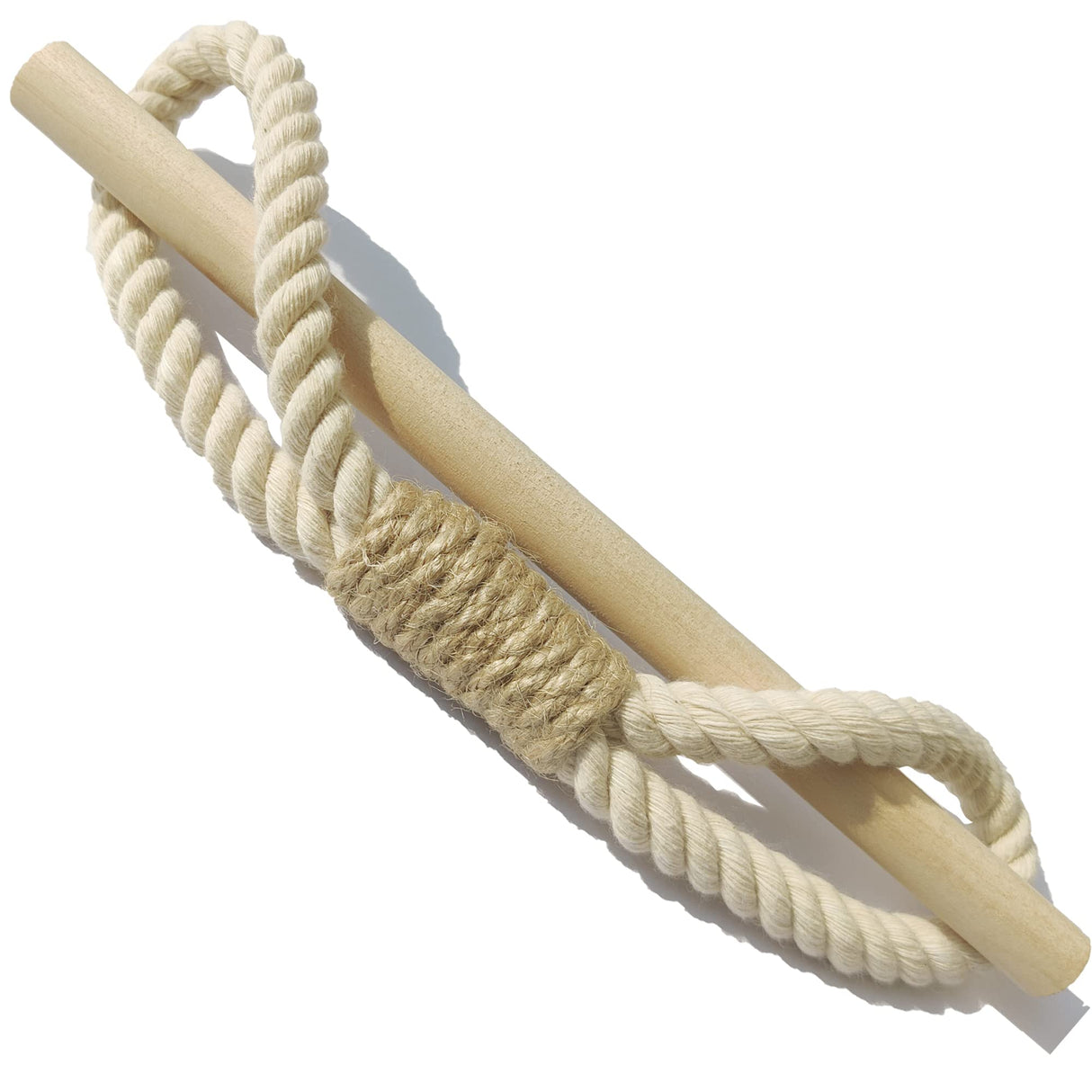 Curtain Holdbacks Boho Tiebacks for Drapes, Farmhouse Jute Rope Cotton Tie Backs with Rustic Wood Club, Curtain Accessories Holders for Indoor Outdoor Use, Set of 4 WARMTONE