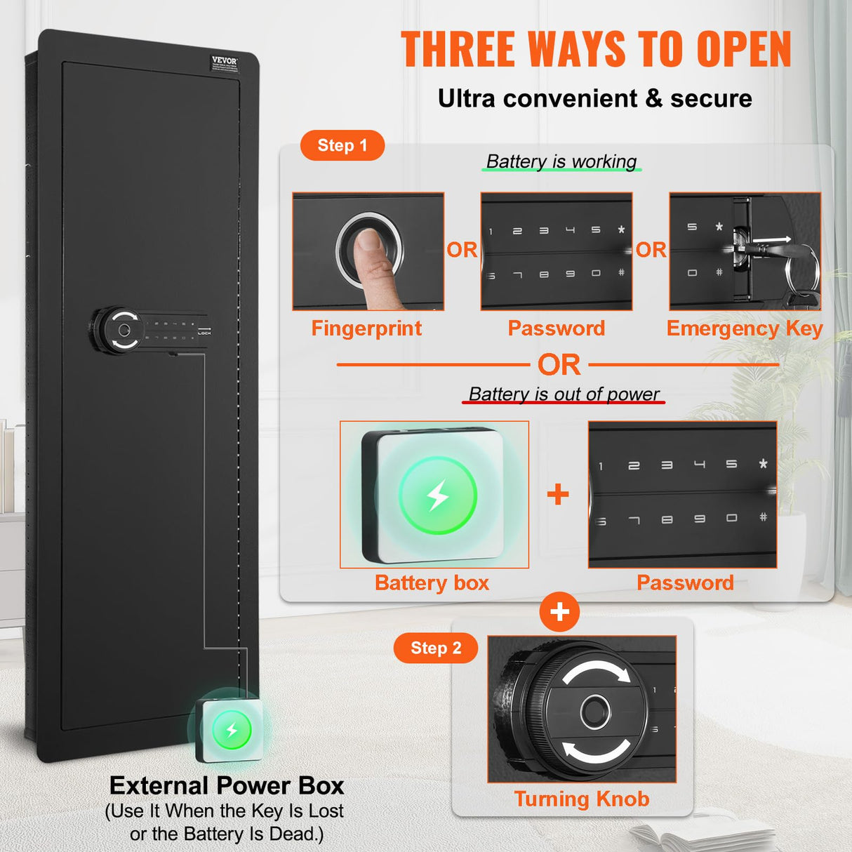 VEVOR 42.91" Tall Wall Gun Safe, 4-Tier Hidden Gun Safe with Keypad & Fingerprint, 3 Removable Shelves & 6 Key Holders, Q235 Cold-Rolled Steel Gun Safe with LED Light, Vibration Alarm, Holster & Stock VEVOR