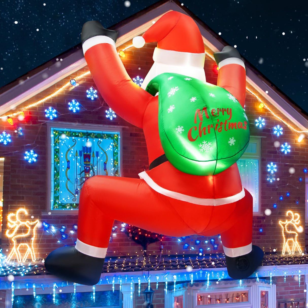 6FT Christmas Inflatable Decorations Hanging Santa Built-in Bright LEDs, Climbing Santa Claus with Gift Bag Christmas Roof Blow Up Yard Inflatables Decoration for Window Wall Outdoor Xmas New Year zukakii