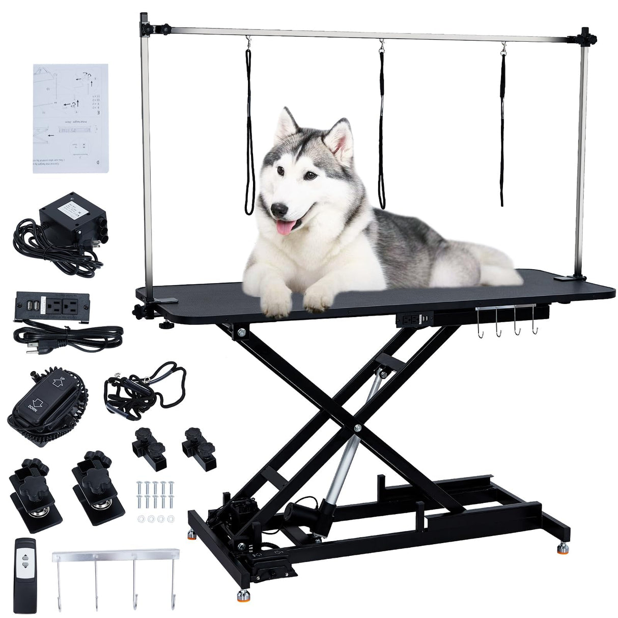 48" Electric Dog Grooming Table, Height Adjustable 9" to 39", Heavy Duty Pet Grooming Table with Tool Organizer, Large Dog Grooming Station for Pets Bathing Drying, Capacity Up to 350Lb Hipicute