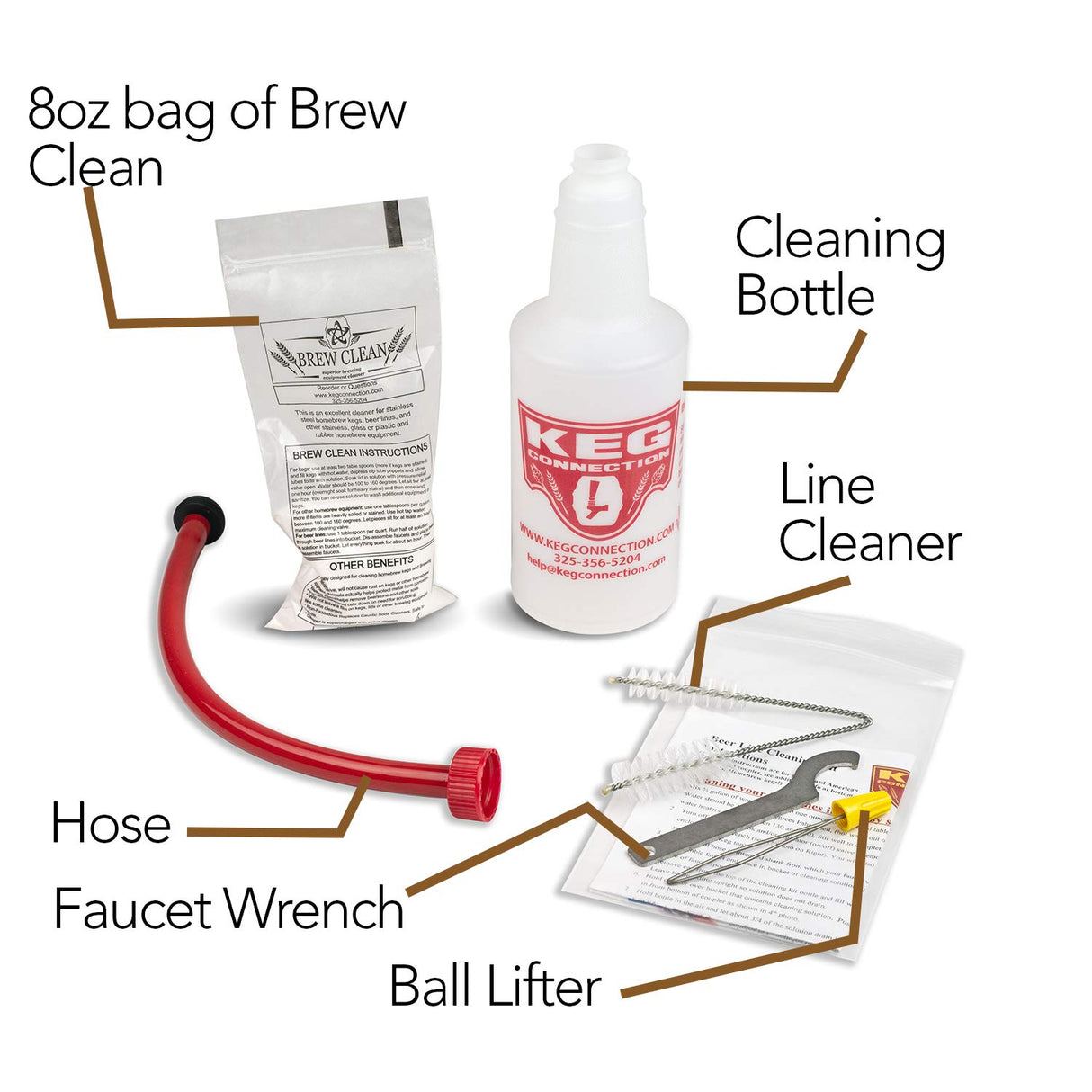 Kegconnection Kegerator Beer Line Cleaning Kit - Easy and Safe to Use Keg Cleaner - with Brew Clean Solution and More Kegconnection, LLC