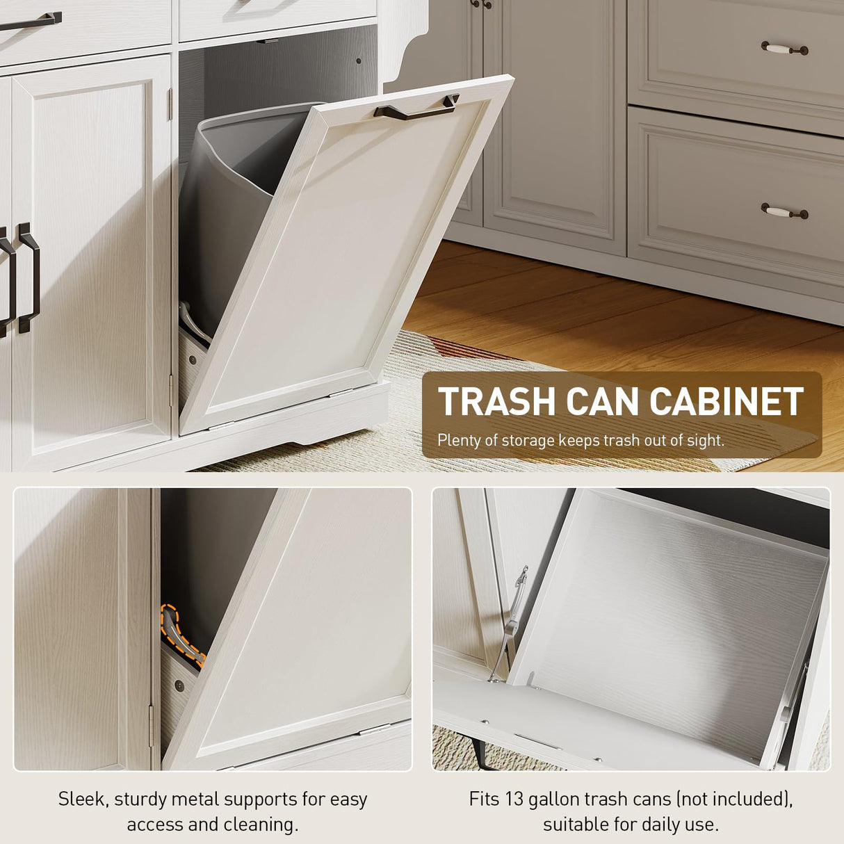 RALGEND Kitchen Island with Power Outlet & Drop Leaf, Rolling Storage Cart with Trash Storage Cabinet,Farmhouse Mobile Island Table for Kitchen, Dining Room, Hidden Casters, White and Walnut RALGEND