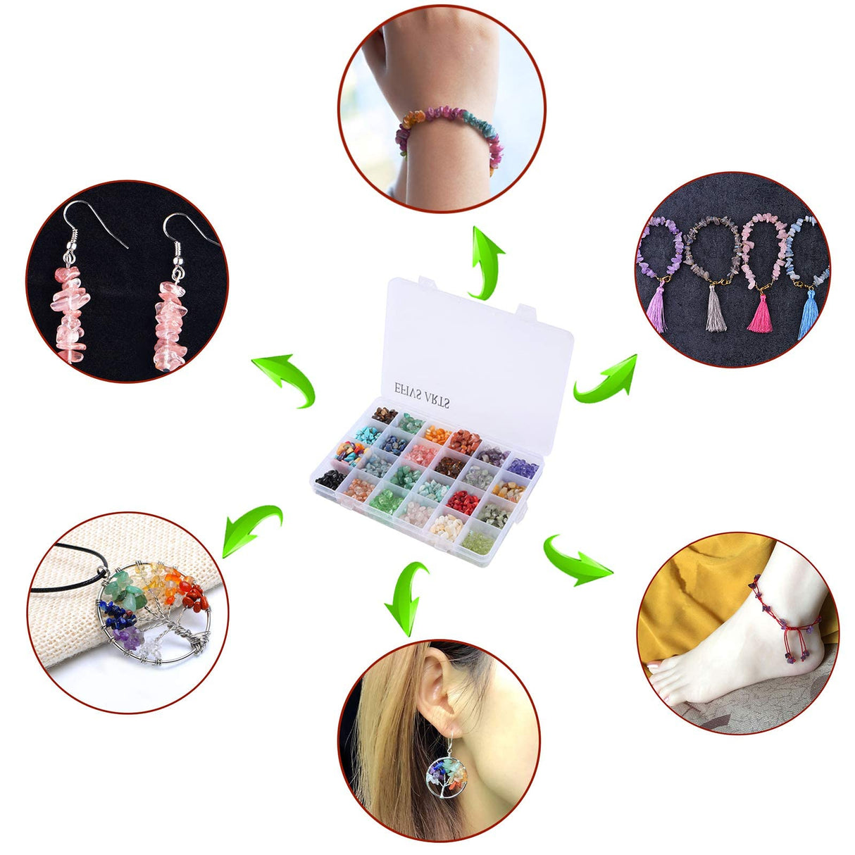 Efivs Arts 1500PCS Stone Beads Kit - 24 Styles Crystal & Gemstone Beads for DIY Crafts, Tree of Life, Holiday Gifts efivs arts
