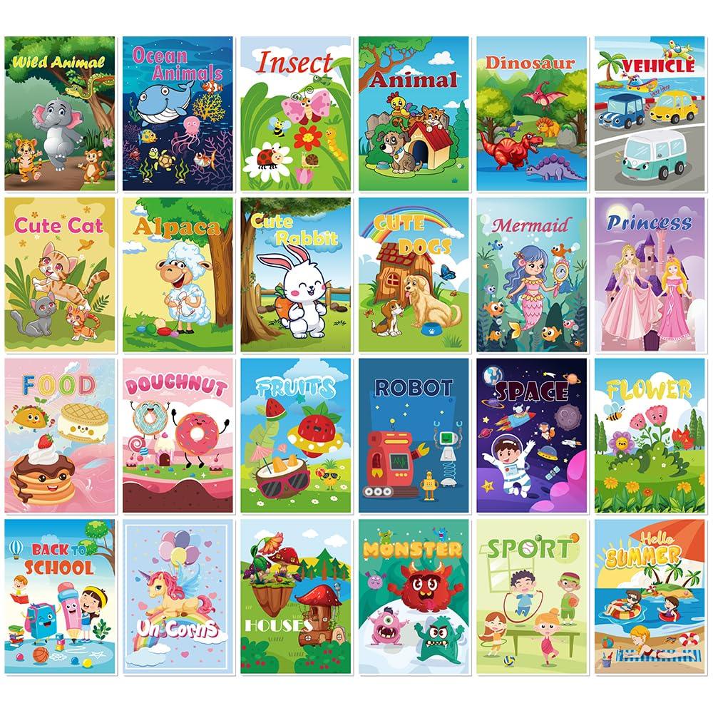 Aannanl 24 Mini Coloring Books Suitable for Kids Ages 2-4 and 4-8,Small Party Gifts,Bulk Birthday Gifts,Gift Bag fillers,School Classroom Activities Include Dinosaurs,Pets,Mermaids,Animal,Princess Aannanl