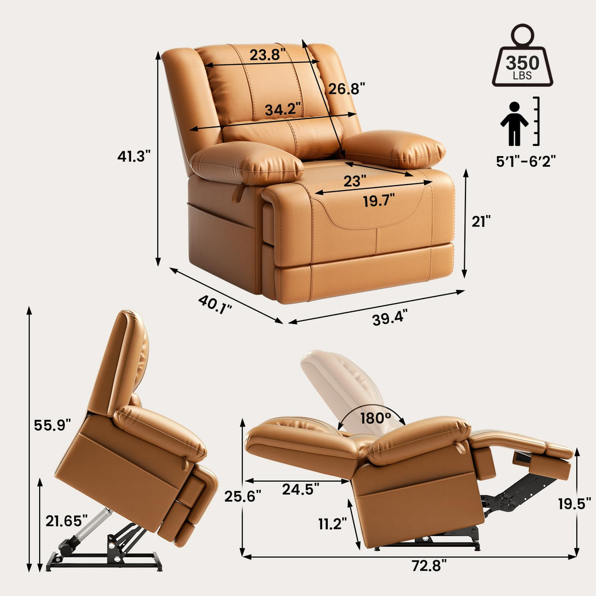 Couchus Large Dual Motor Power Lift Recliner Chair with Massage and Heat for Elderly People, Infinite Position,USB Ports and Remote Control,Breathable Leather Couchus