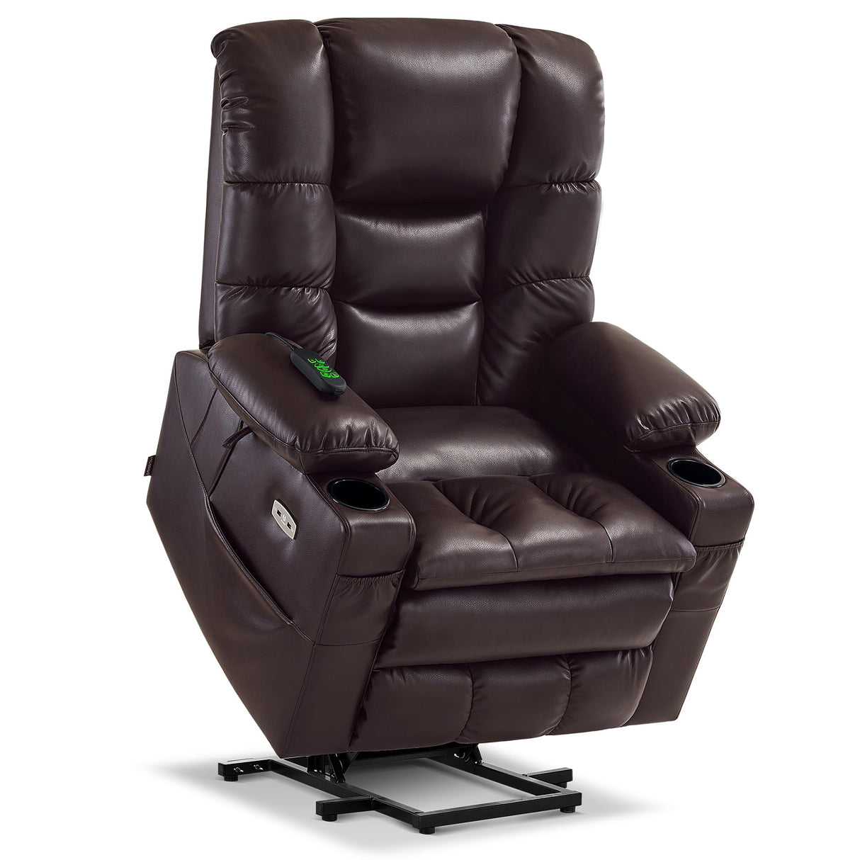 MCombo Dual Motor Power Lift Recliner Chair with Massage and Dual Heating, Adjustable Headrest for Big and Tall Elderly People, Faux Leather 7634 (Dark Brown, Large-Regular) MCombo