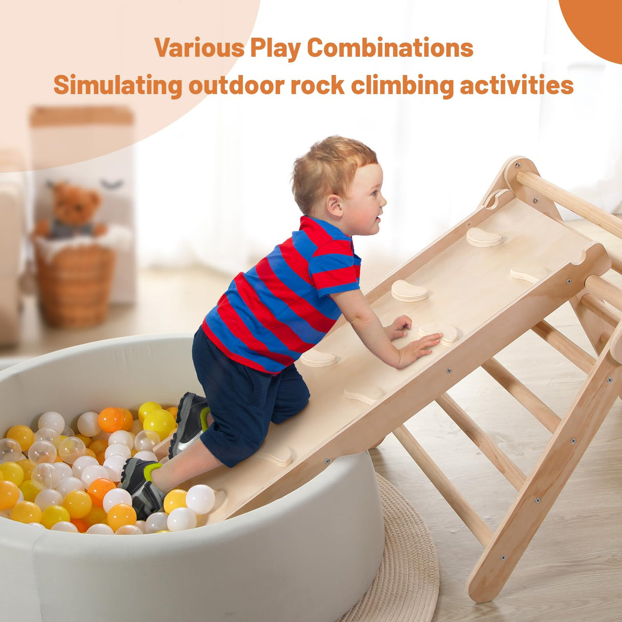 JungleDove 5 in 1 Wooden Climbing Toys for Toddlers - Foldable Climbing Triangle,Arch Climber, Climp Ramp - Montessori Toys for Babies Kids Climbing Toys Indoor & Outdoor - Girls & Boys Gift JungleDove