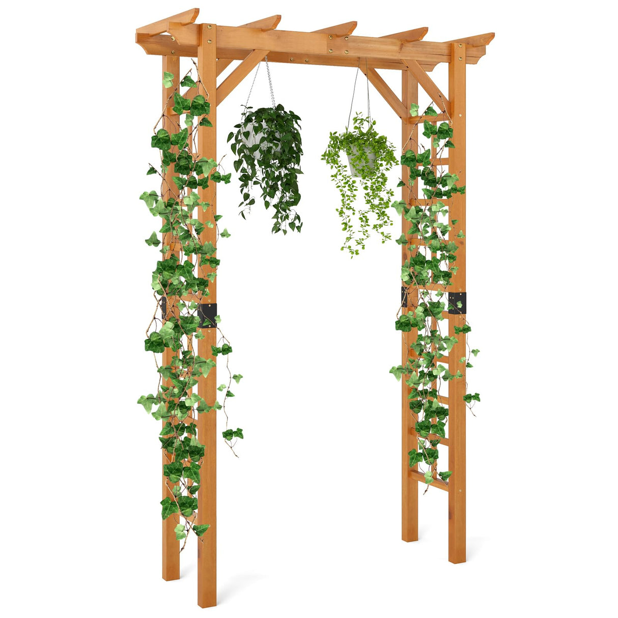 Giantex 7FT Wood Garden Arbor Trellis, Wooden Wedding Arch for Ceremony Party, Outdoor Archway Pergola for Climbing Plants, Pathway, Yard, Garden Decor, Easy Assembly (Honey Brown, 55''W x 85''H) Giantex