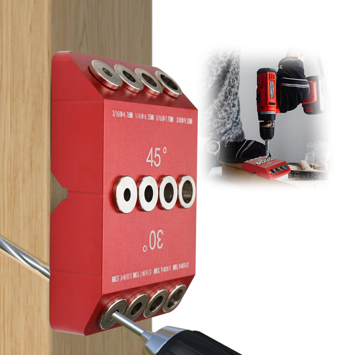 Drill Guide Jig 30 45 90 Degree Portable for Drilling Angled and Straight Hole Drilling Template Block Cable Railing Lag Screw Kit Wood Post (Red-without drill bit) Guanlotion
