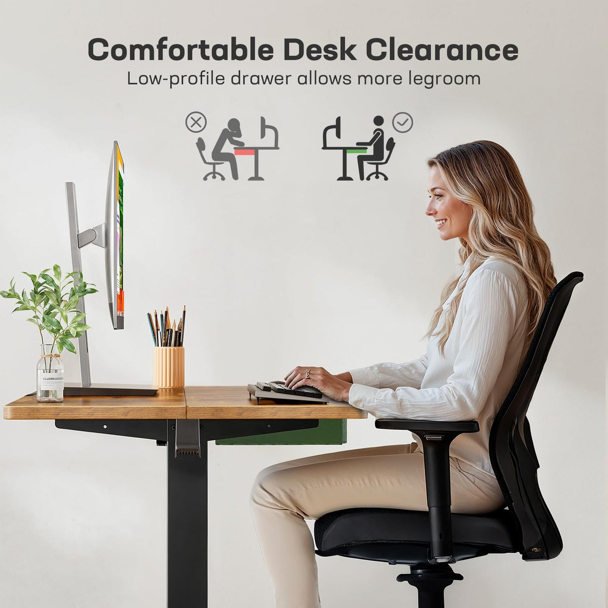 Marsail Electric Standing Desk with Drawer, 48 x 24 Electric Stand Up Desk, Ergonomic Adjustable Desk with Storage, Headphone/Bag Hooks, Computer Desk for Home & Office with Cable Management,Brown Marsail