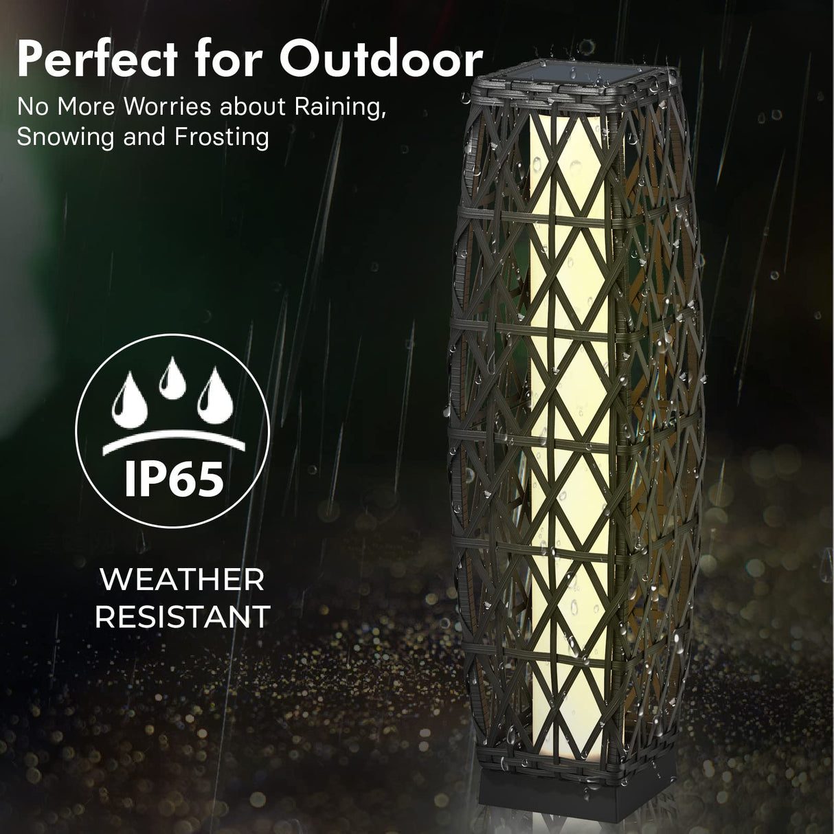 Grand patio Outdoor Solar Powered Wicker Floor Lamp Outdoor Weather-Resistant Deck Light for Garden Porch - Silver Gray, Large Cindy Grand patio