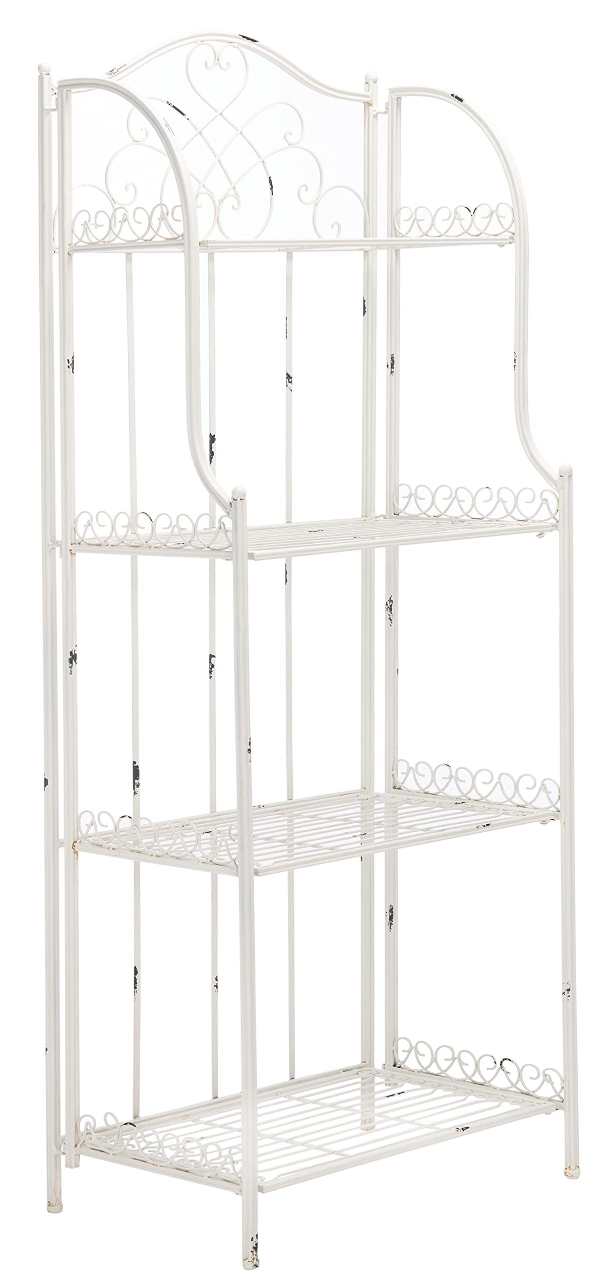 Safavieh PAT5014B Outdoor Collection Amaris Antique White Wrought Iron 4-Tier Bakers Rack Safavieh