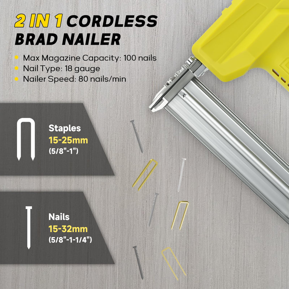 Cordless 18 Gauge Nailer Gun for DeWalt 20V Max Battery, 18 GA 2 in 1 Brad Nailer/Staple Gun with Pack of Nails and Staples Nail Gun for Home Improvement & Woodworking(No Battery) RexLeLXB