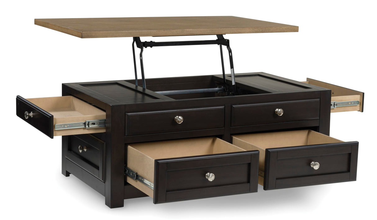 Signature Design by Ashley Drazmine Casual Lift-Top Coffee Table with 4 Drawers and Casters, Dark Brown & Light Brown Signature Design by Ashley
