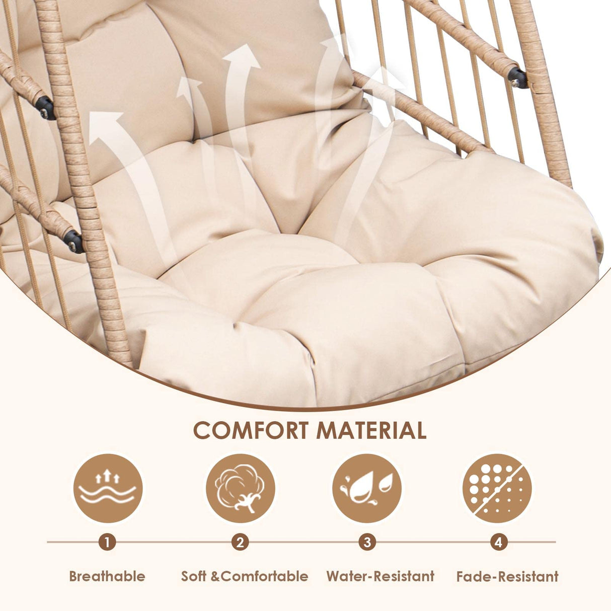 RADIATA Foldable Wicker Rattan Hanging Egg Chair with Stand, Swing Chair with Cushion and Pillow, Lounging Chair for Indoor Outdoor Bedroom Patio Garden (Beige with Stand) RADIATA