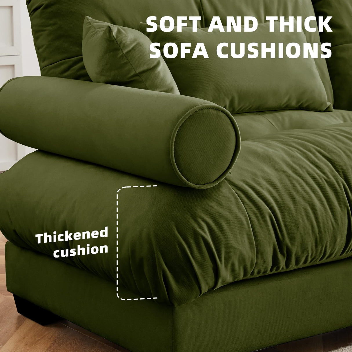 SoarTalent 93.7" Modern Oversized Modular Sectional Sofa 2-Seater Loveseat L-Shaped Cloud Couch with Ottoman,Pillows and Overthick Cushion for Living Room,Home Theater,Apartment,Velvet,Olive Green SoarTalent