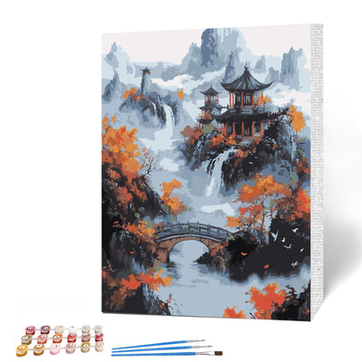 MAXBYE Chinese Landscape Painting Paint by Numbers for Adults, Modern Aesthetic Adults' Paint by Number Kit with Frame, DIY Acrylic Painting Kits Arts and Crafts Perfect for Home Wall Decor 12x16in