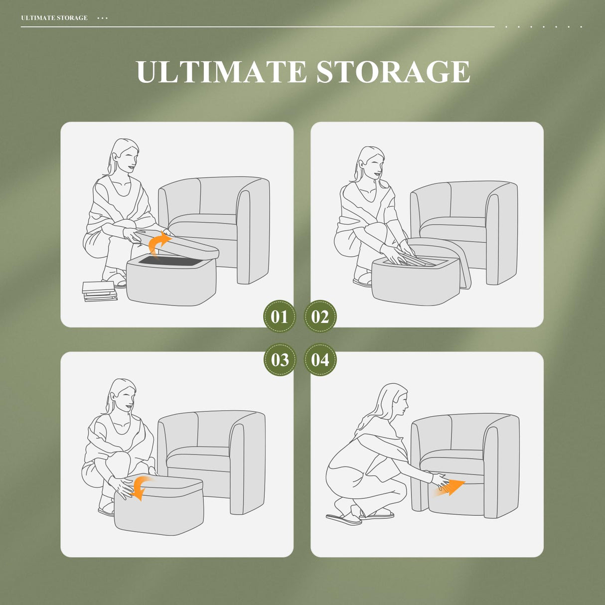 COLAMY Upholstered Velvet Barrel Accent Chair with Storage Ottoman, Morden Living Room Chair with Lounge Seat for Bedroom/Reading Spaces, Green COLAMY