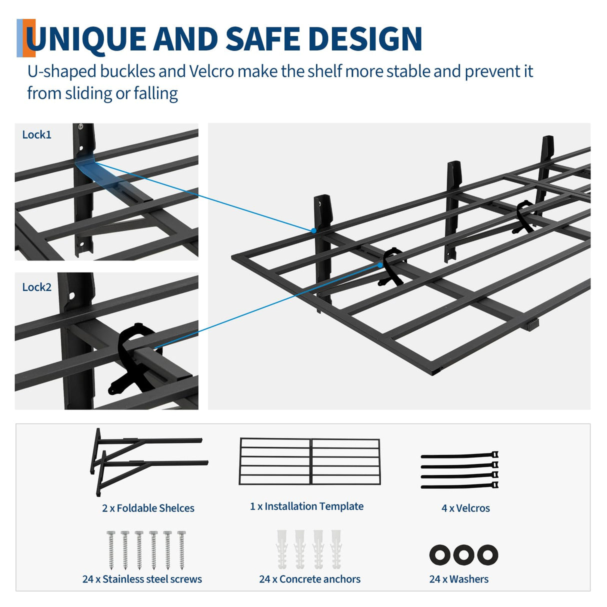 2 Pack 2x6 ft Garage Storage Shelving Wall Mounted, 1600 LBS Heavy Duty Storage Shelves, Folding Wall Shelve Garage Storage Rack Organization, Black Metal Storage Racks Units for Warehouse, Laundry GarveeLife