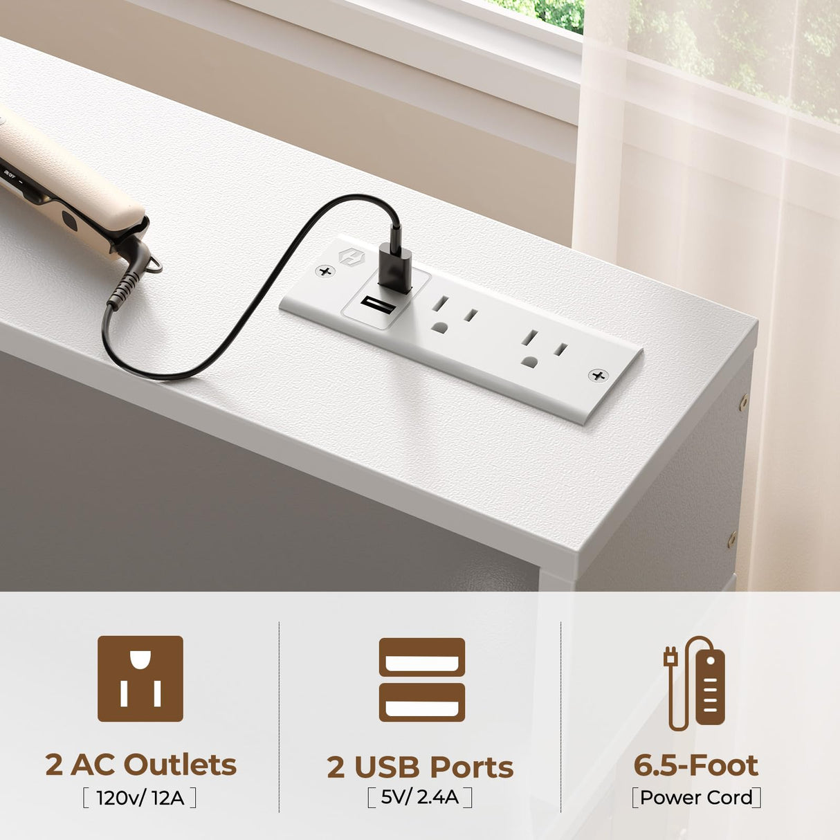 Seventable Vanity Desk without Mirror, Makeup Vanity with Drawers and Charging Station, Small Desk with Storage for Bedroom, Simple Home Office Computer Desk for Small Spaces, White Seventable