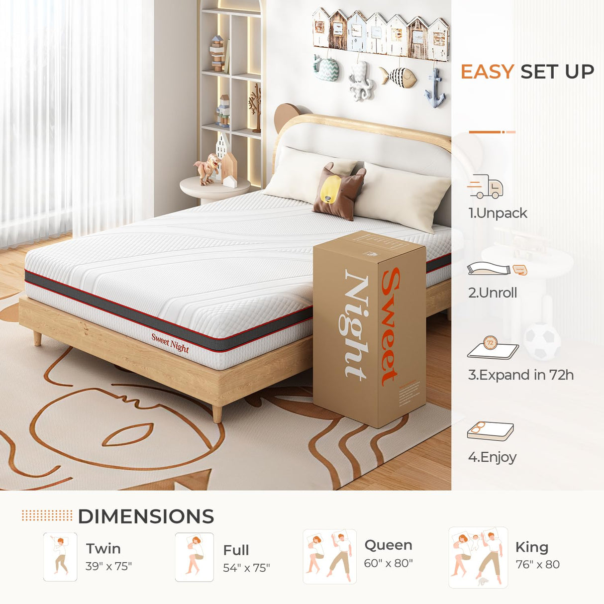 Sweetnight Full Size Mattress, 12 Inch Memory Foam Mattress in a Box for Comfy Sleep and Pressure Relief, Flippable Full Mattress, CertiPUR-US Certified Sweetnight