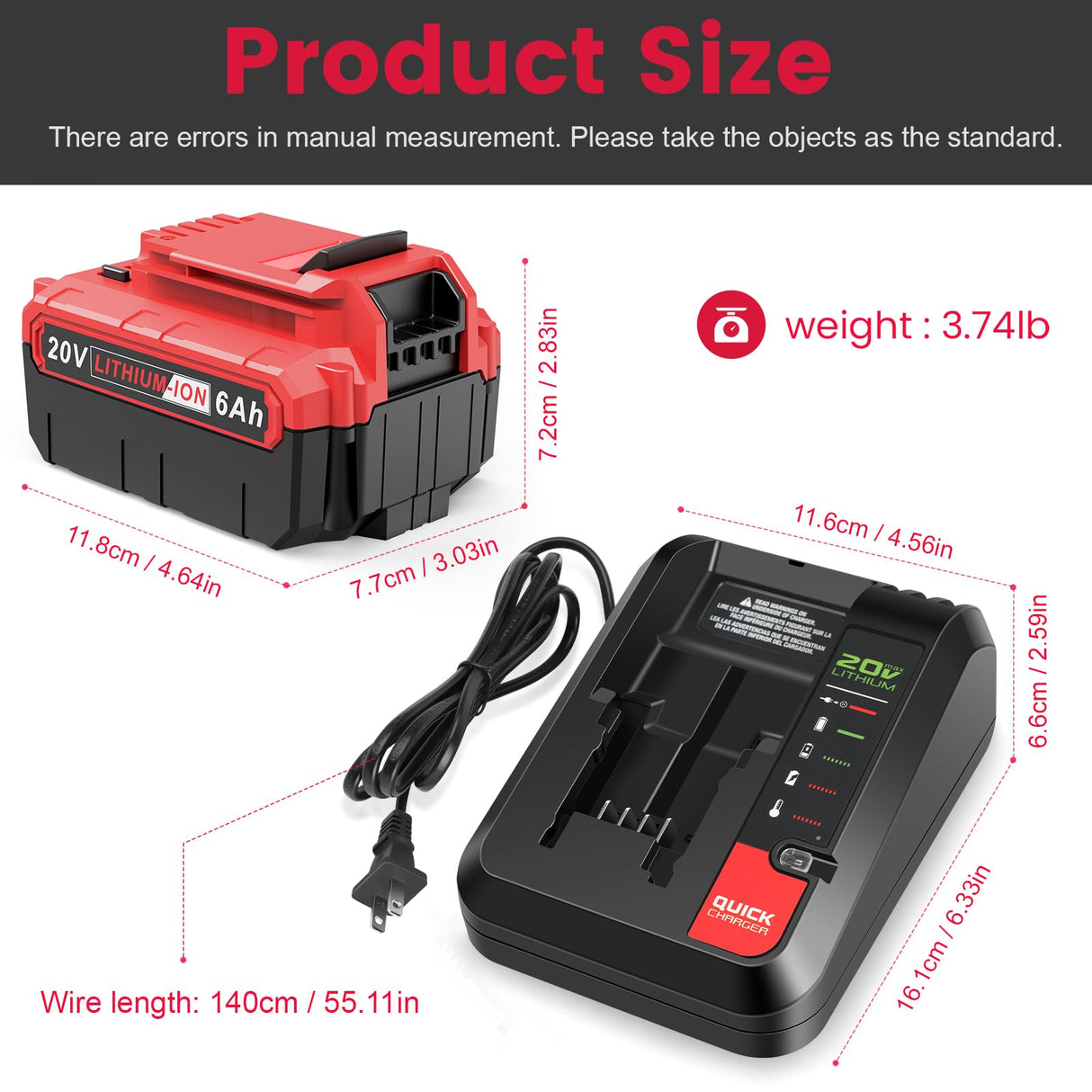LabTEC 2-Pack 6.0Ah 20V Lithium Battery PCC685L and Battery Charger Kit Compatible with Porter-Cable Labtec