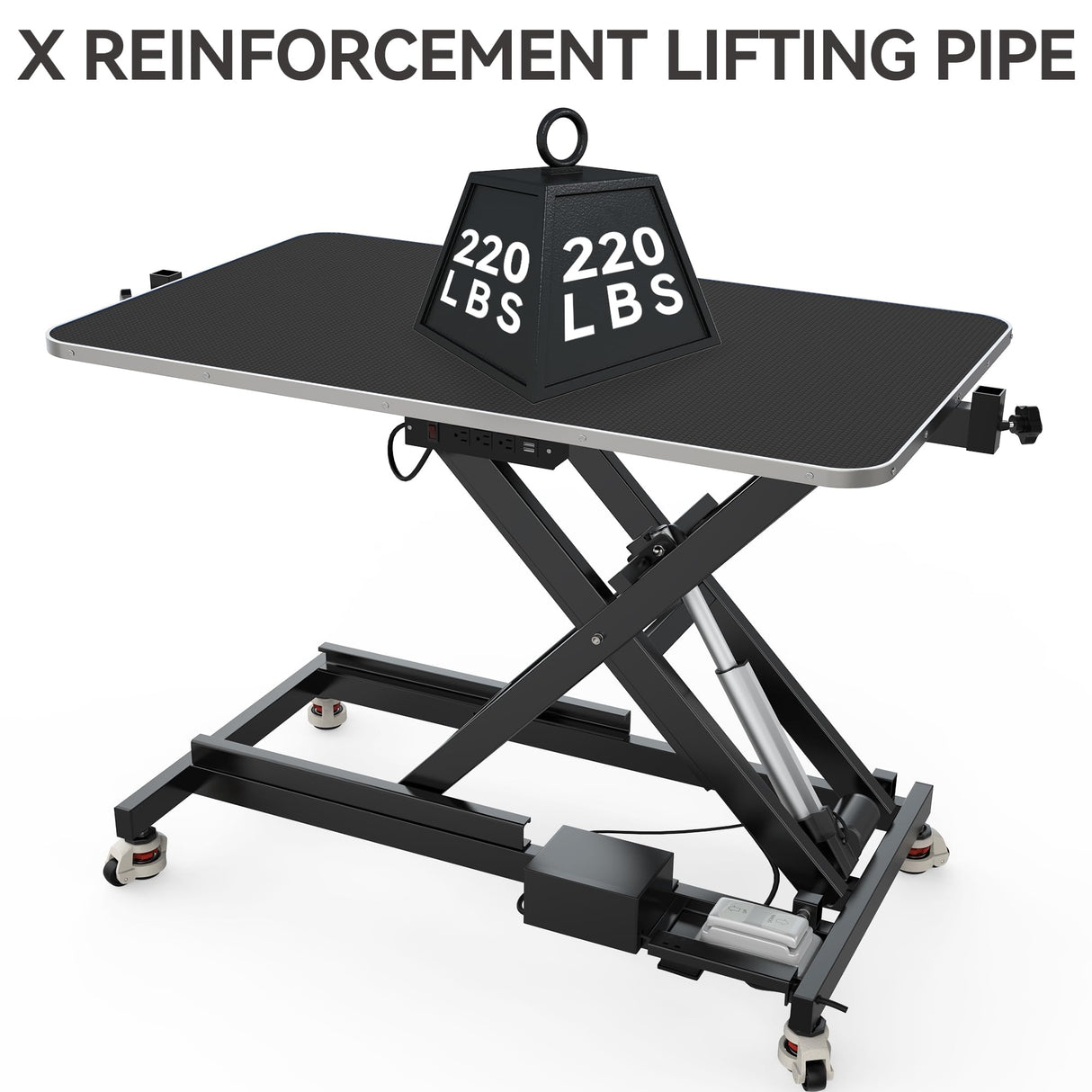 DWVO 49'' Electric Dog Grooming Table, Heavy Duty Adjustable Pet Grooming Table w/Leveling Wheels, Grooming Arm, Anti-Slip Top & Tool Organizer, Professional Dog Grooming Station (Black, 49inch) DWVO