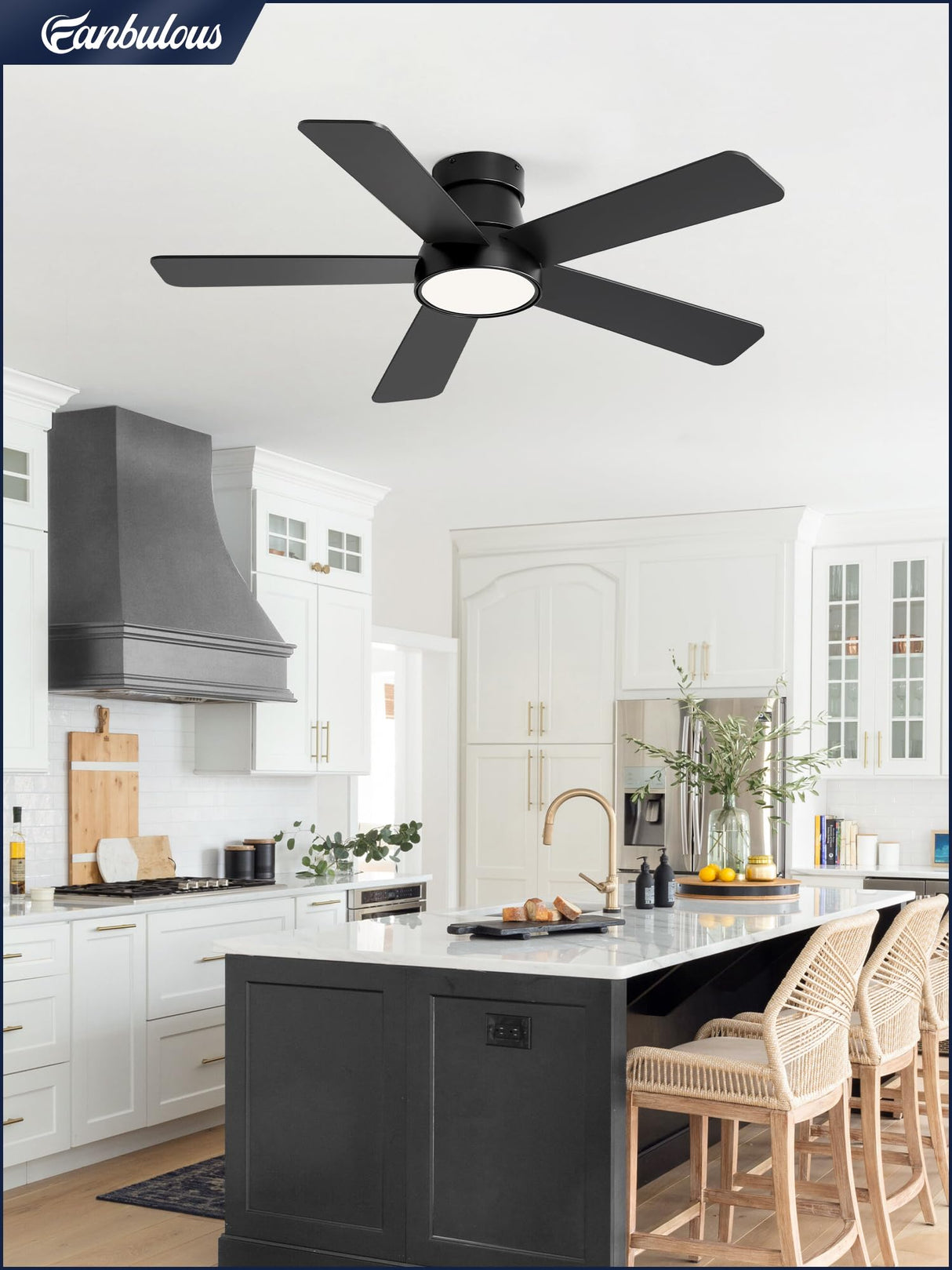 Fanbulous 42 Inch Ceiling Fans with Lights and Remote,Outdoor Indoor Modern Flush Mount Ceiling Fan with 3CCT 6-Speed Quiet DC Motor,Black Small Low Profile Ceiling Fan for Bedroom Living Room Office Fanbulous