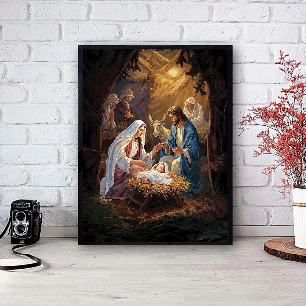 LWZAYS Nativity Scene Paint by Number Kit for Adults Canvas,Christmas Jesus Born Paint by Numbers for Adults Beginners Canvas, Christian Religious Painting by Numbers for Gift Decor - 16x20Inch LWZAYS
