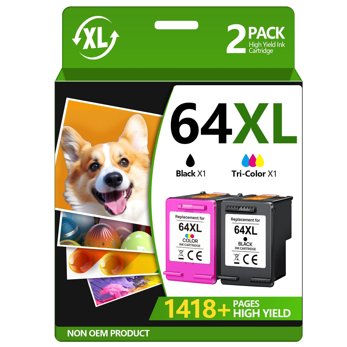 TECKKIN 64XL Ink Cartridges Black/Color Combo Pack Replacement for HP Ink 64 64XL for HP Envy Photo 7855 7858 7155 7120 Printer (1 Black, 1 Color) TECKKIN